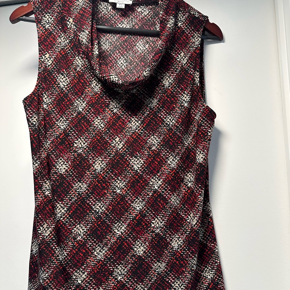 Sleeveless Cowl Neck Top in Red Plaid - Brand: Unknown